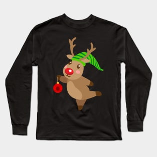 Deer With Christmas Hat Long Sleeve T-Shirt